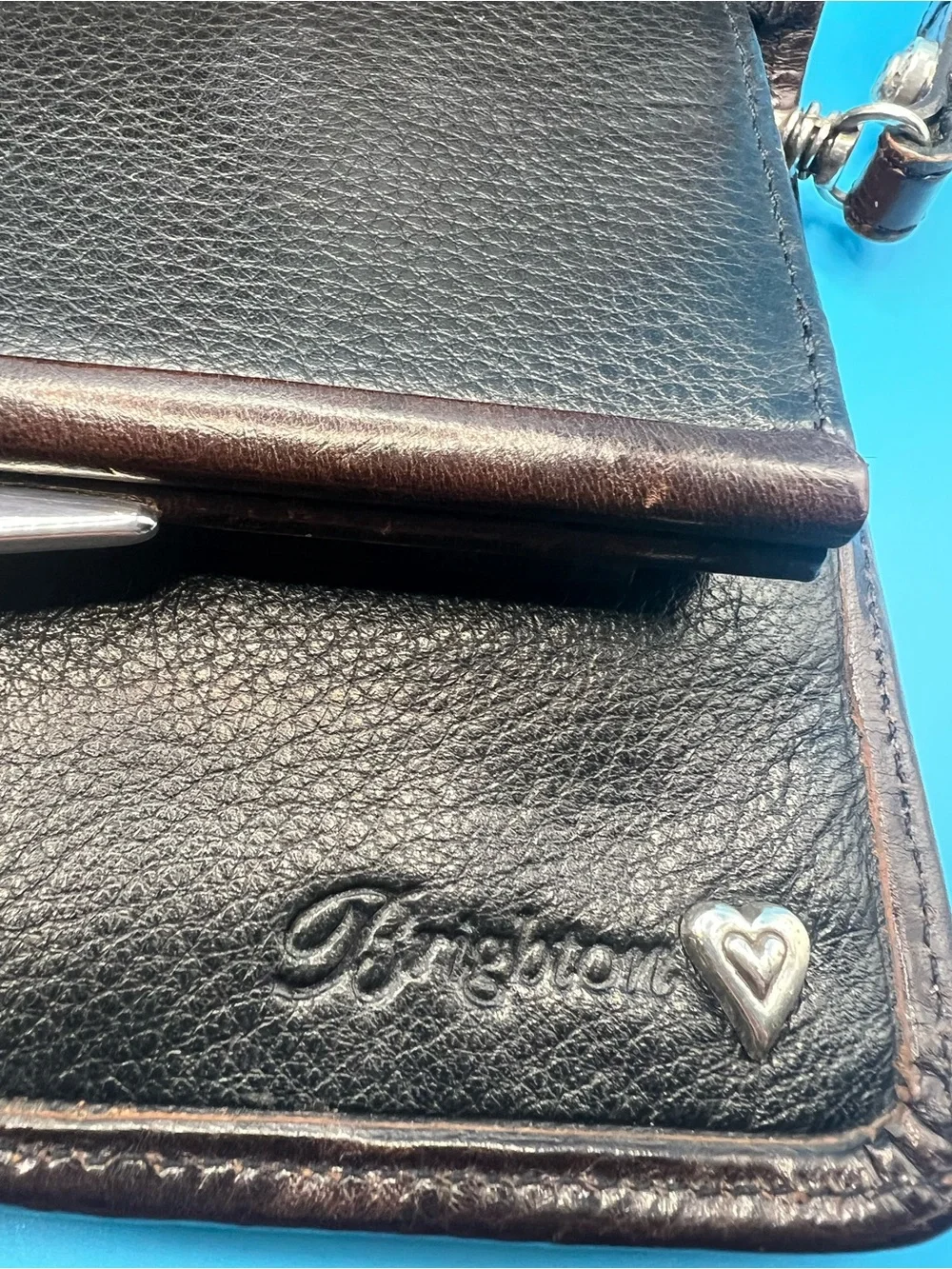 VTG Brighton Giverny Chocolate Brown Leather Basket Weave Wallet Clutch
